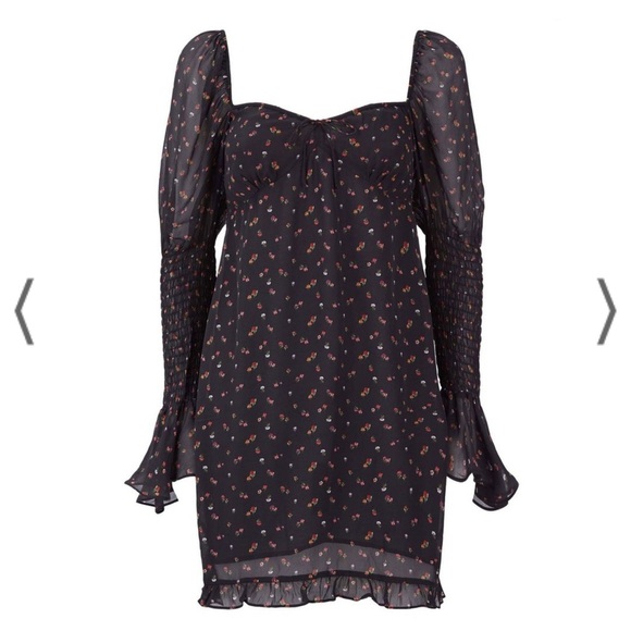 NWT Rat & Boa Cece Sheer Mini Long Sleeve Black Floral Dress Small New - Picture 5 of 12